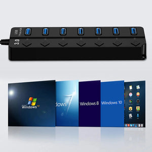 4/7 Ports USB 3.0 Hub Splitter with Switch Power indicator Provied DC 12V 2A Power and 5Gbps Data Transmit for Laptop PC Mouse