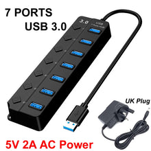 4/7 Ports USB 3.0 Hub Splitter with Switch Power indicator Provied DC 12V 2A Power and 5Gbps Data Transmit for Laptop PC Mouse