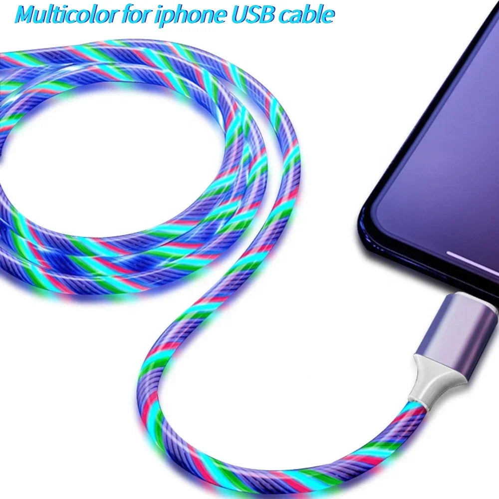 1m 2m Glowing LED Light Charger Data Cable Phone 2.4A USB Charging Cable For iPhone 14 13 12 11 Pro Max XS XR Charge Wire Cord