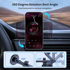 TOPK Mag-Safe Car Phone Holder Magnetic Phone Car Mount for Windshield and Dashboard Strong Suction Magnet Adjustable Long Arm