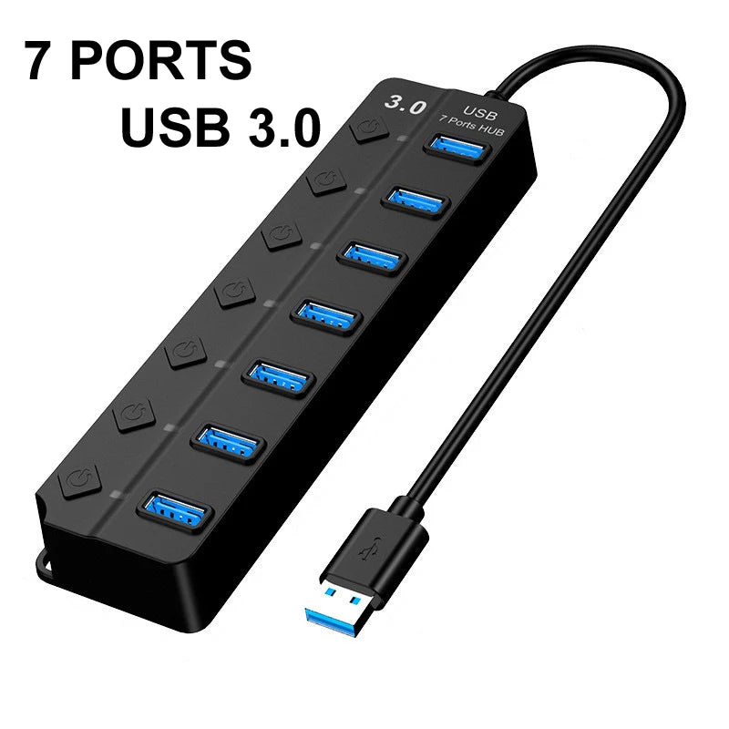 4/7 Ports USB 3.0 Hub Splitter with Switch Power indicator Provied DC 12V 2A Power and 5Gbps Data Transmit for Laptop PC Mouse