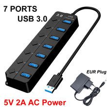 4/7 Ports USB 3.0 Hub Splitter with Switch Power indicator Provied DC 12V 2A Power and 5Gbps Data Transmit for Laptop PC Mouse