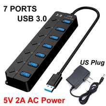 4/7 Ports USB 3.0 Hub Splitter with Switch Power indicator Provied DC 12V 2A Power and 5Gbps Data Transmit for Laptop PC Mouse