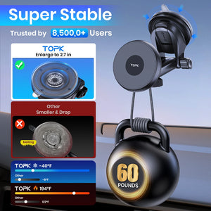 TOPK Mag-Safe Car Phone Holder Magnetic Phone Car Mount for Windshield and Dashboard Strong Suction Magnet Adjustable Long Arm
