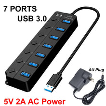 4/7 Ports USB 3.0 Hub Splitter with Switch Power indicator Provied DC 12V 2A Power and 5Gbps Data Transmit for Laptop PC Mouse